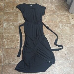GUC Maurices Black Maxi Dress elastic Waist tie String Size large